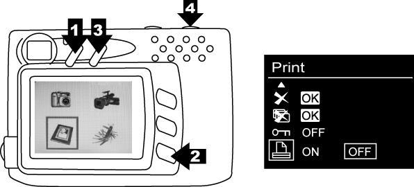 Imprimer 1. En mode Playback (Lecture). 2. Appuyez sur le bouton Menu et appuyez sur pour sélectionner le mode Print (Imprimer). 3.