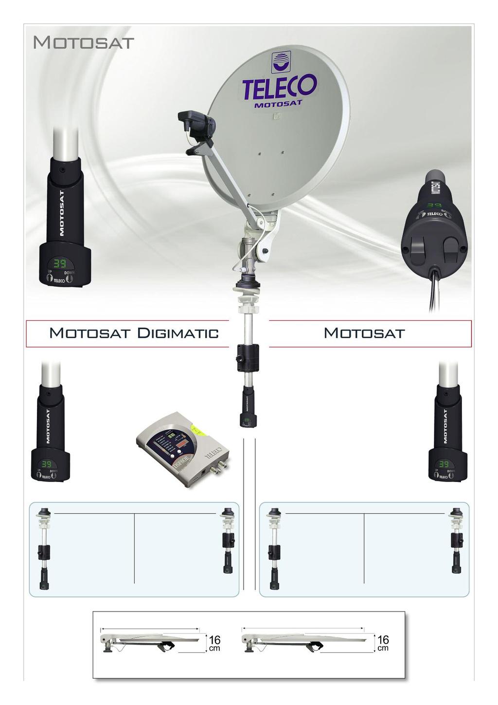 Antenne satellite motorisée semi-automatique MotoSat est un système d'antenne satellite semiautomatique muni de moteur électrique à 12 Volts qui facilite considérablement l'opération d'ouverture et