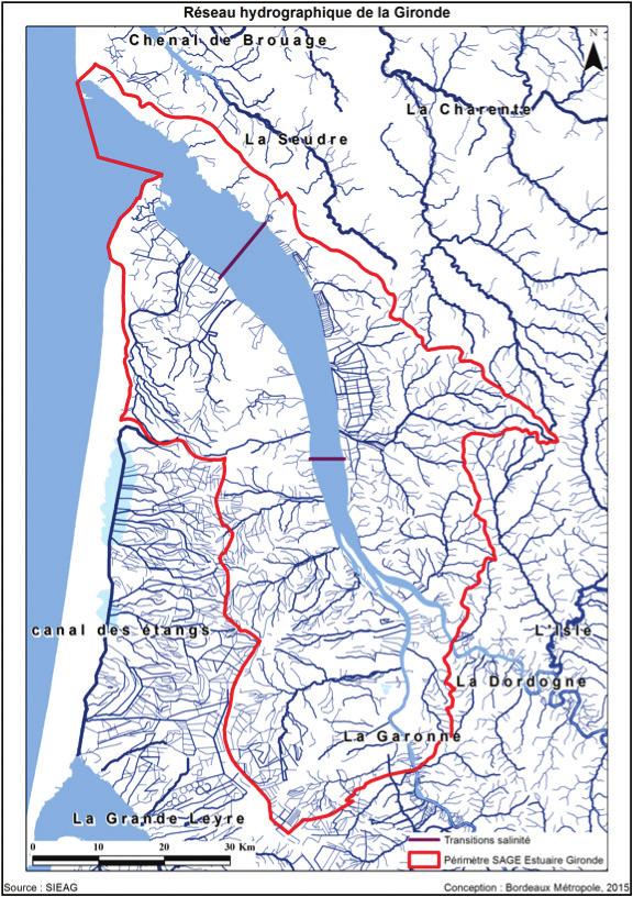 1.2. Le réseau hydrographique 1.2. Le réseau hydrographique L estuaire de la Gironde est constitué par la confluence au Bec d Ambès (à 75 km de l embouchure océanique) de deux réseaux