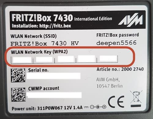 4.2 VIA Wifi 4.2.1 Clef WIFI Votre WIFI (SSID) s appelle FRITZ!Box 7430 XX ou FRITZ!Box Fon WLAN 7360 xxx Vous retrouverez la clef WIFI au bas de votre modem sous WLAN Network Key (WPA2).