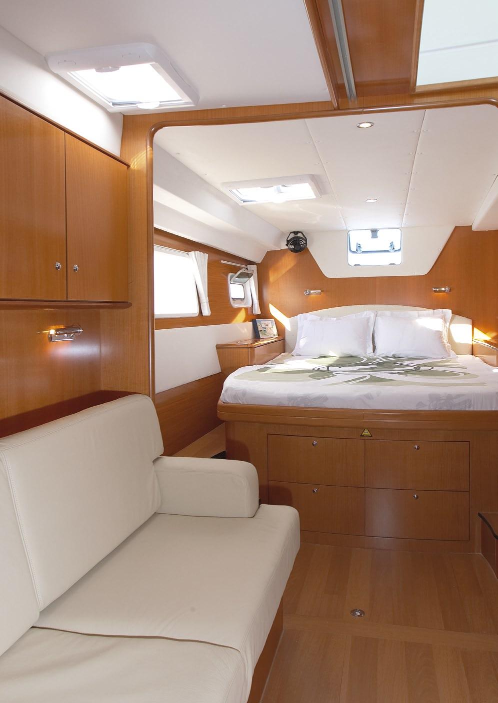 Three-cabin owner s version: A vast owner s cabin with a separate entrance, a small salon, a desk, a dressing room, abundant storage space and a fully equipped bathroom with a separate shower
