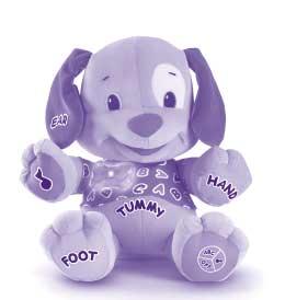 2 Interactive Play Modes! Locate the mode select switch on puppy's left foot. Press the left foot to turn the toy on and start in learning mode. Press again for music mode.