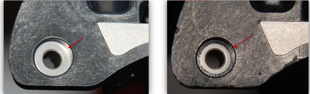 Inspection sur la surface inférieure du gabarit : Assemblage correct diamètre de la bague métallique plus large Assemblage incorrect diamètre de la bague métallique plus fine Figure 4 : Surface