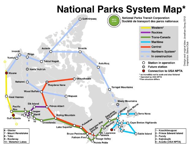 ACMLA Bulletin Number 147, Spring/Summer 2014 Figure 1: A subway-style representation of Canadian national parks with their approximate locations to a map to contextualize the current space.