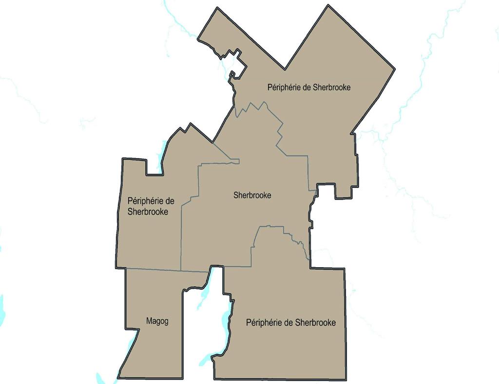4 Carte Délimitation de la Région métropolitaine de recensement* (RMR) de Sherbrooke Cliquez sur le nom du grand secteur désiré pour accéder à la carte et aux données s y rapportant * Définition de