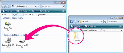 Dossier «S4000Update» Une fois la copie terminée, ouvrez le dossier «firmware» dans le disque amovible et vérifiez qu il contient le fichier «firmware.bin».