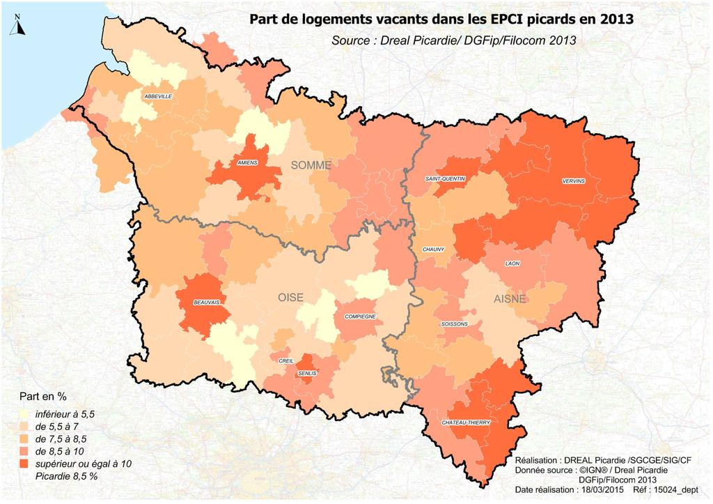 Une vacance élevée et plus longue en zone rurale En Picardie, la vacance est plus élevée dans l Aisne (9,7 %) que dans la Somme (8,5 %) et l Oise (7,6 %).