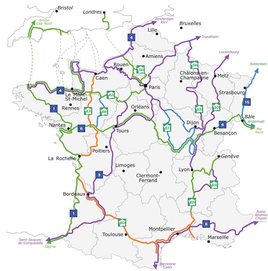 Projection des itinéraires sur France Vélo