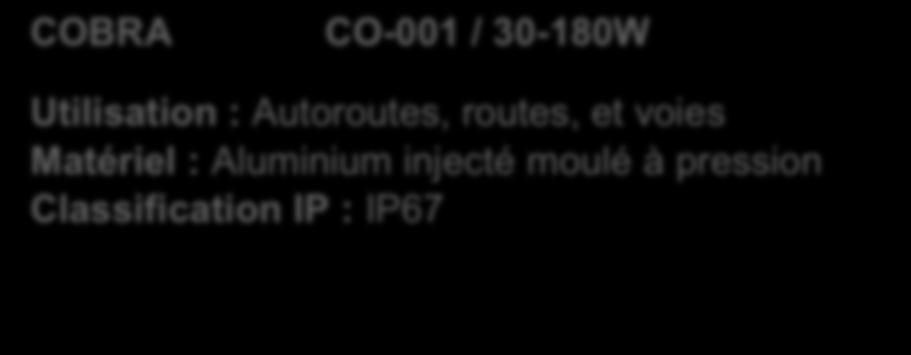 injecté moulé à pression URBAN UR PA 001 / 40 150W Utilisation : Autoroutes, routes, et