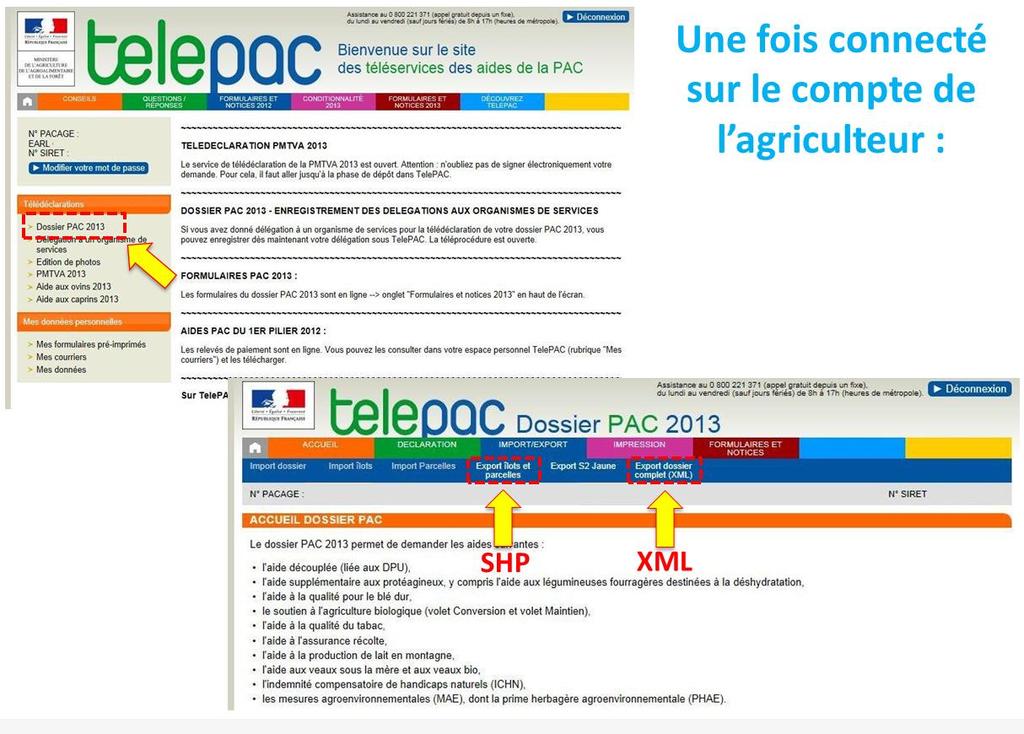 2. Pré-requis Télépac Les fonctionnalités présentées à partir du B, nécessitent de posséder le Registre Parcellaire Géographique (RPG) de vos agriculteurs pour la campagne en cours.
