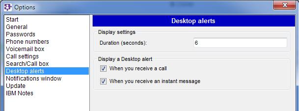 14.8 Desktop alerts (Alertes sur le Bureau) Display settings Display a Desktop alert Saisir la durée de l'alerte.