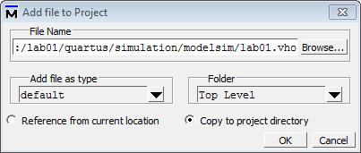 vho et sélectionnez la case Copy to project directory pour effectuer une copie dans le répertoire du projet. FIGURE 12 Create Project - Add Items & File 3.