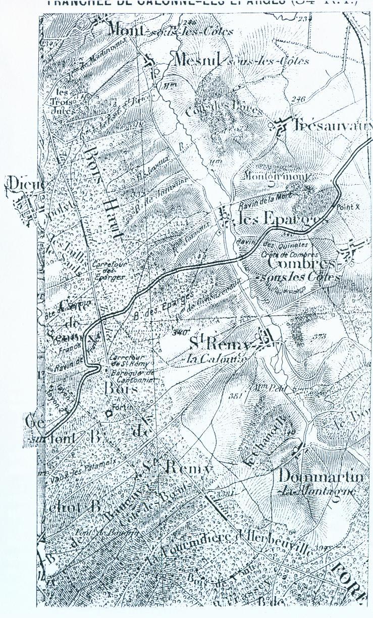 Par le Moulin Bas et la lisière sud du bois de l'hôpital le 1 er bataillon (commandant Lanquetin) et le 2 e bataillon (commandant Chenouard) atteignent vers 16 h.