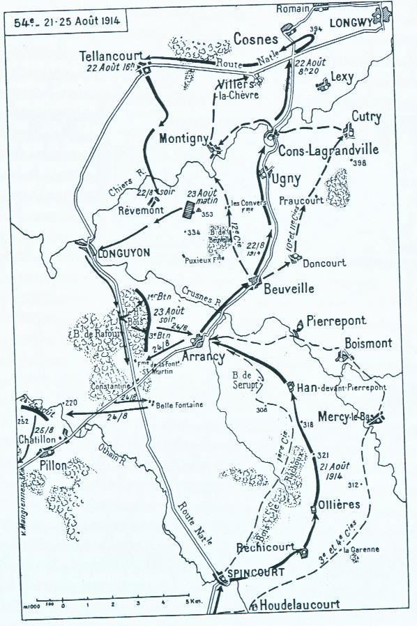 l'infanterie et de l'artillerie jusqu'à midi, puis se replient sur Cons-Lagrandville et Montigny-sur- Chiers.