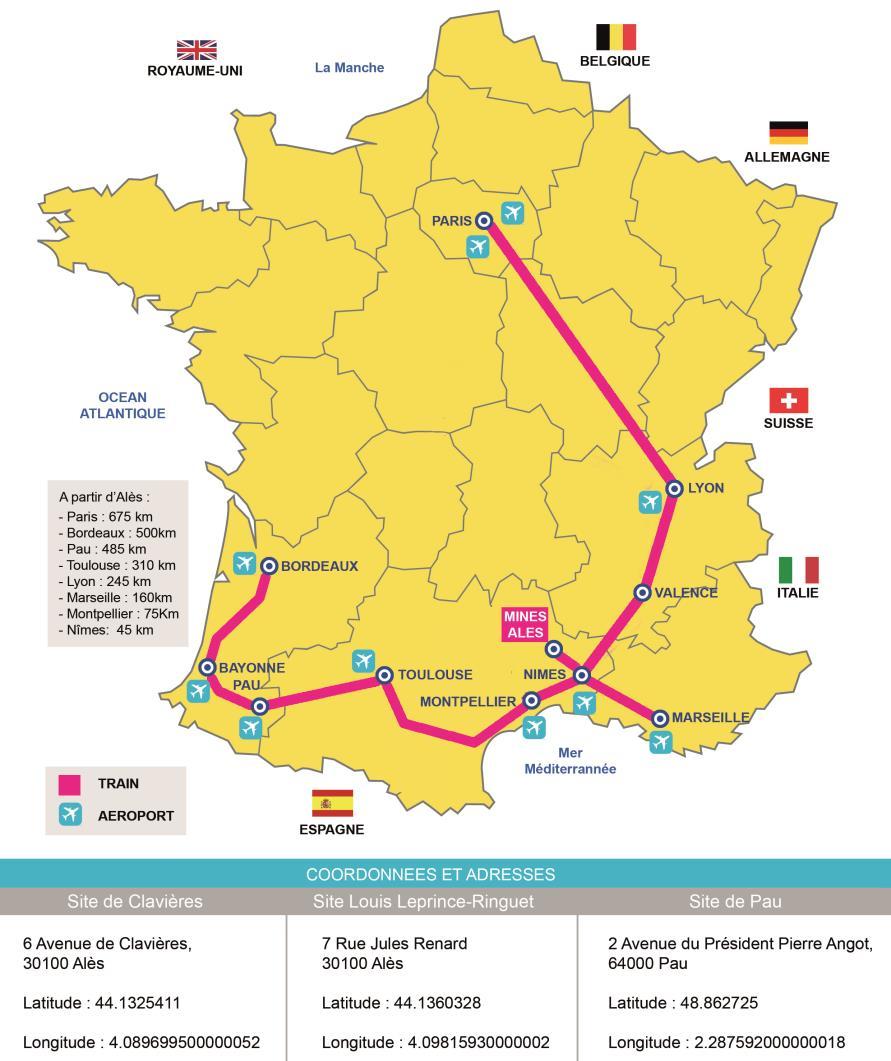 Map of France This map represents the main airports and railway lines (TGV and TER) as well as the distances between big