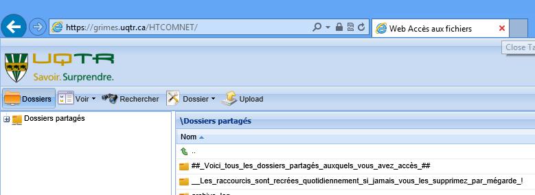 Dossiers partagés - Accès Web via espace.uqtr.
