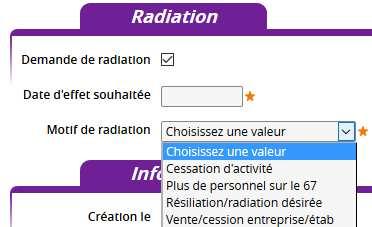 Le bloc Adresse de facturation Le bloc Radiation vous permet de demander la radiation auprès de notre association.