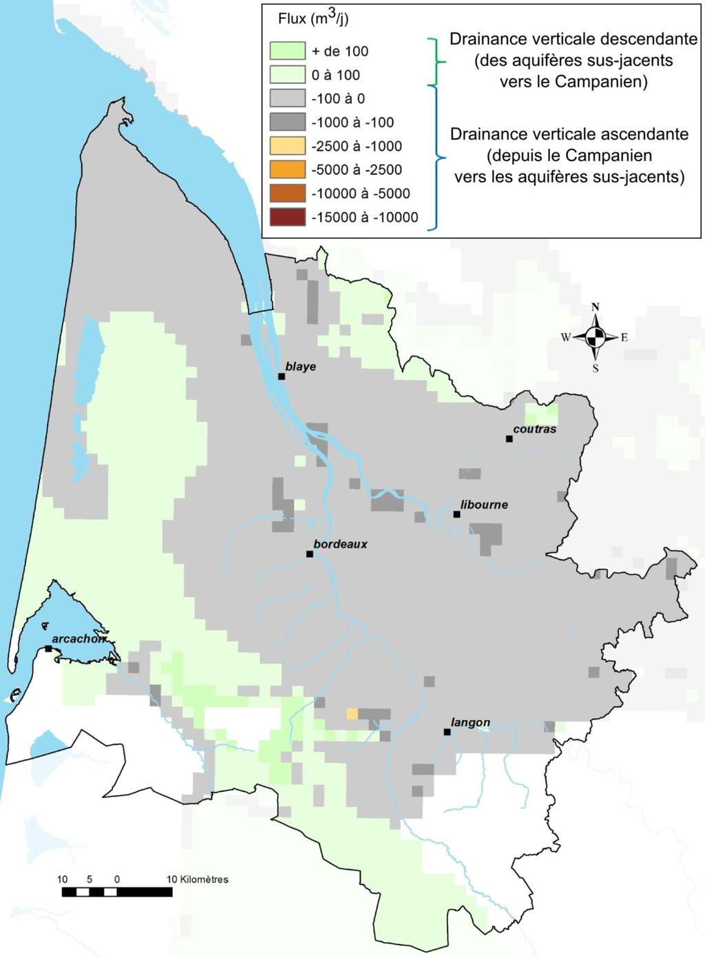 Cabanac-etvillagrains Illustration 15 - Les zones d exutoires indirects du Campanien (flux à la maille de 4 km²).