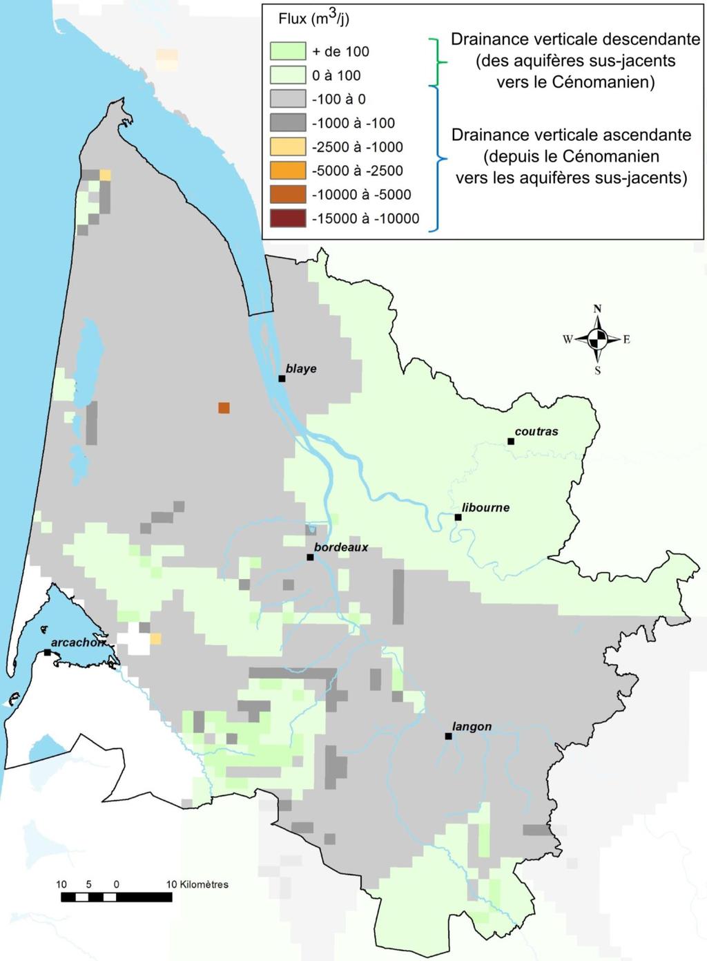 Cabanac-etvillagrains Illustration 18 - Les zones d exutoires indirects du Cénomanien (flux à la maille de 4 km²).