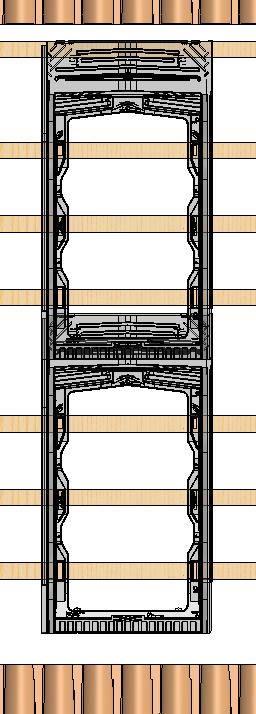 1) Platelage pour un montage avec 6 pattes de fixation Mettre en place le platelage horizontal pour le support des cadres avec un nombre de planches type (d)* égal à (3 x Nbre modules PV verticaux) +
