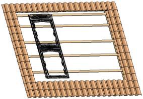 2) Platelage pour un montage avec 4 pattes de fixation Mettre en place le platelage horizontal pour le support des cadres avec un nombre de planches type (d)* égal à (2 x Nbre modules PV verticaux) +