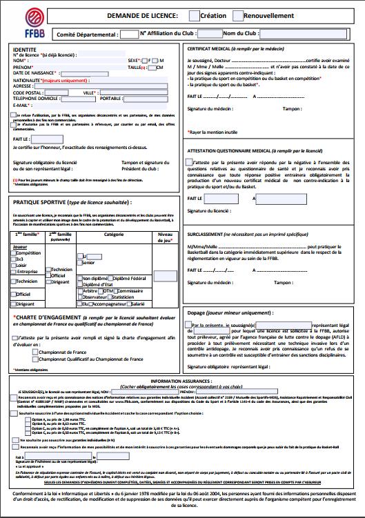 Formulaire de demande de licence La licence est établie grâce à un formulaire de demande auquel sont rattachés des documents complémentaires licence (lien vers le pdf remplissable en fin de document).