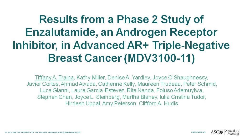 Results from a Phase 2 Study of Enzalutamide, an Androgen Receptor Inhibitor, in Advanced AR+