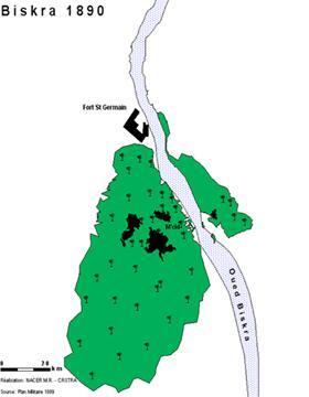 Chapitre 5. Présentation du Cas d étude Figure 5. 5 : La ville de Biskra en 1863 et l habitat des sept villages de l époque précoloniale.