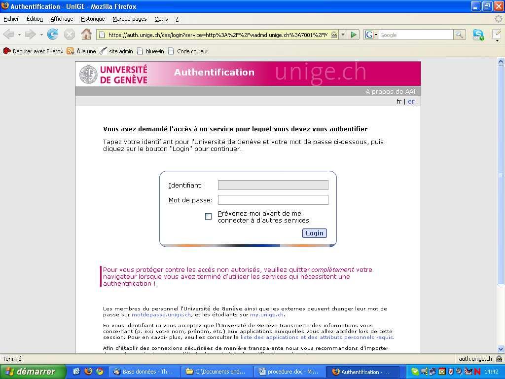 Image 1 : fenêtre d accueil Comme identifiant & mot de passe, utilisez votre nom d accès courant à l intranet pour entrer dans le système
