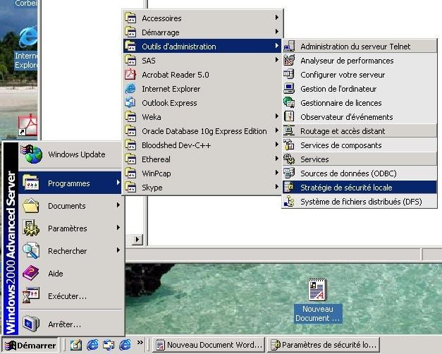 stratégies de sécurité Remarque: Sous «Windows XP Pro» il est possible