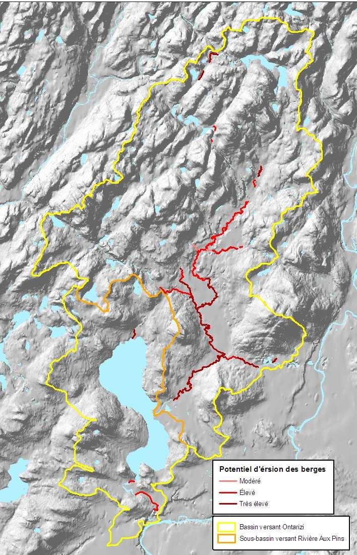Figure A15 Potentiel d érosion des berges dans le bassin versant du lac Saint-Joseph et de la
