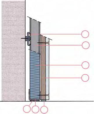 Mise en œuvre doublages de cloisons Doublage mince sur Fixations Antivibratoires Fixer les rails en U (1) au sol et au plafond à 8 mm de la paroi à doubler.