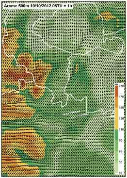 réseau de radars ARAMIS. Cette mosaïque, produite toutes les 5 minutes, couvre la France métropolitaine avec une résolution de 1 km2.