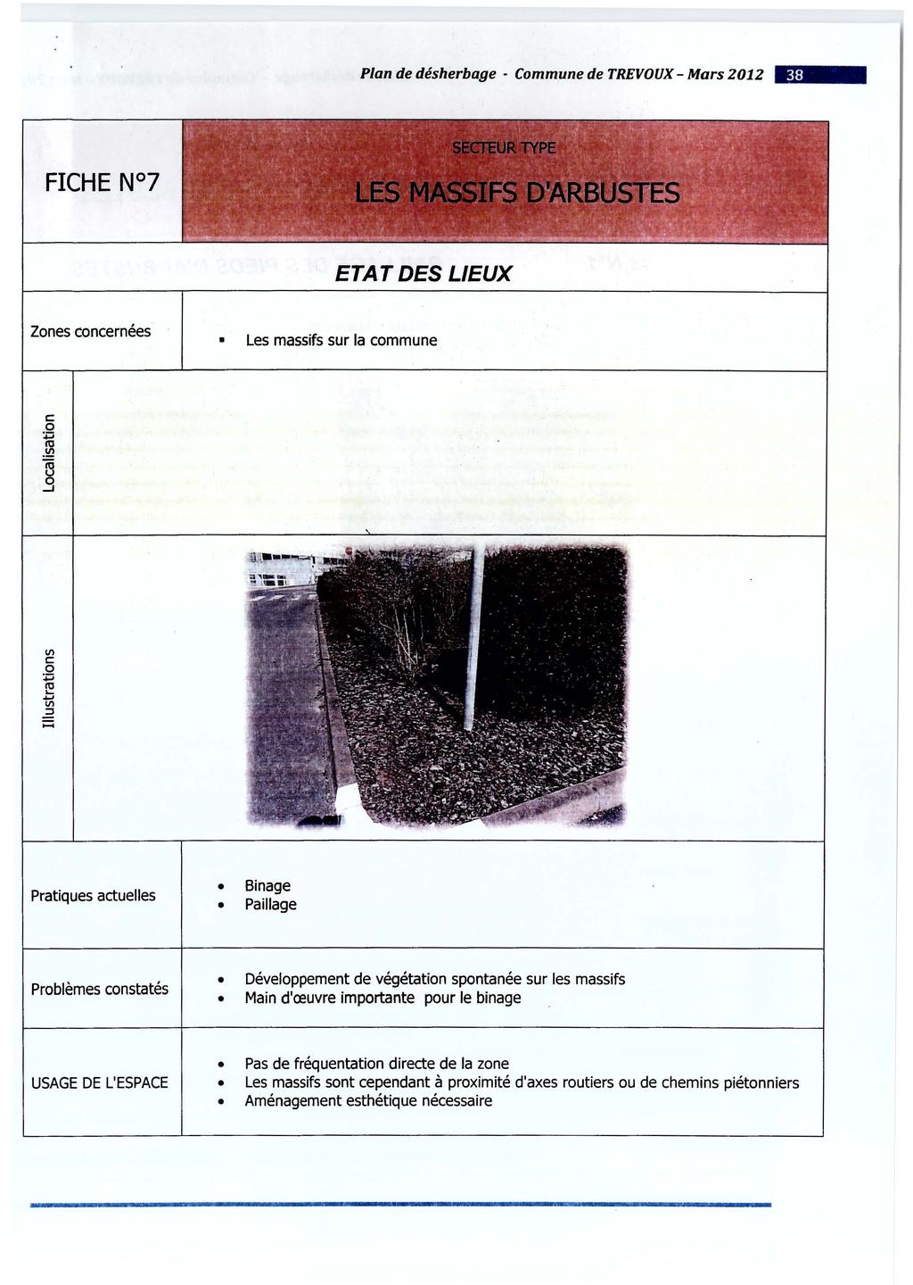 Plan de désherbage - Commune de TREVOUX- Mars Z01Z - ETAT DES LIEUX Zones concernées Les massifs sur la commune c 0 :p ro.