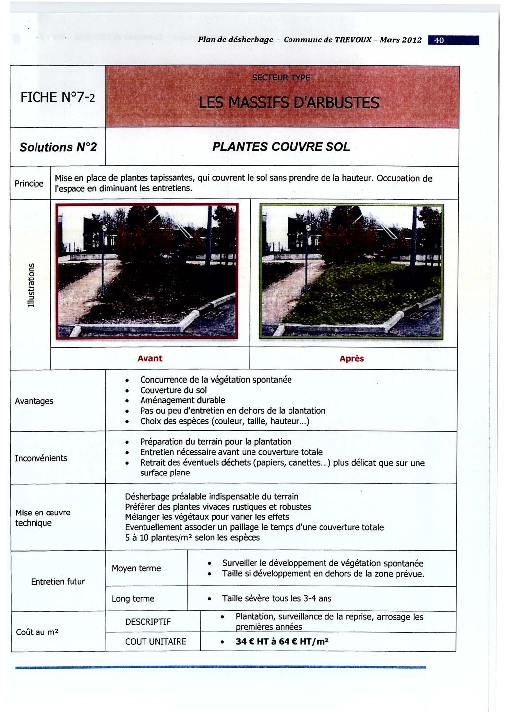 Plan de désherbage - Commune de TREVOUX- Mars 2012 - PLANTES COUVRE SOL Principe Mise en place de plantes tapissantes, qui couvrent le sol sans prendre de la hauteur.