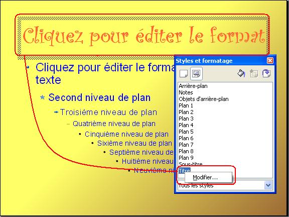 Exemple Arrière-plan : Dégradé > Linéaire jaune/marron (Attention : si l'arrière-plan n'est pas visible, il faut alors d'abord supprimer l'image de fond.