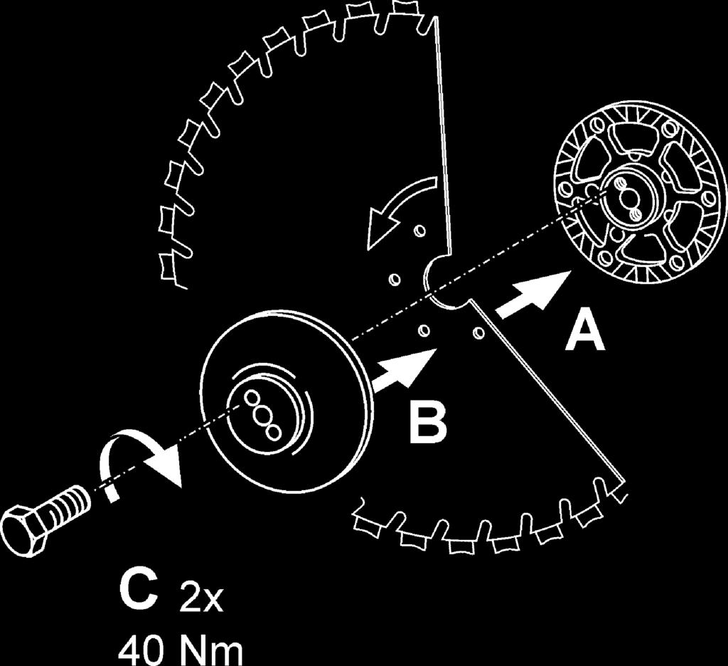 3.4.2 Pré-assemblage de l'ensemble de lame de scie Le sens de rotation de la lame de scie doit coïncider avec le sens de rotation de la machine.