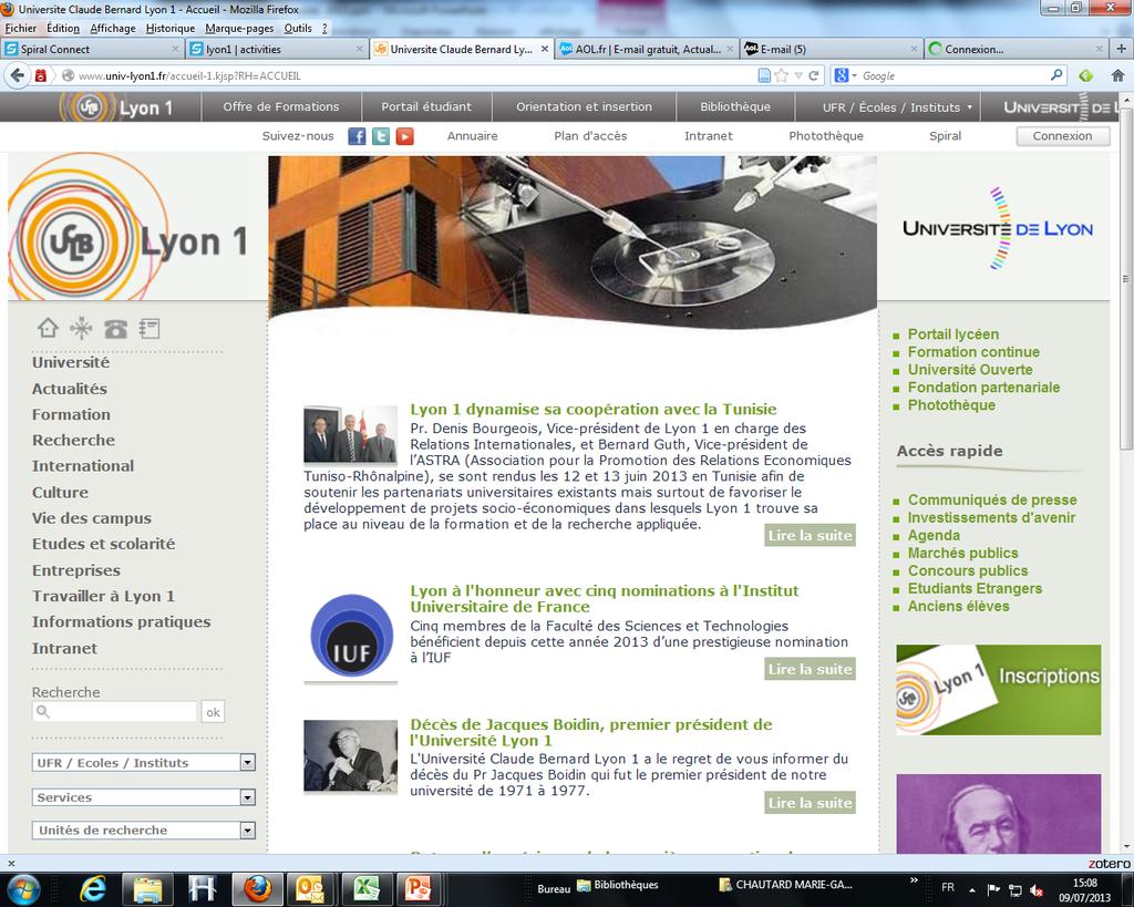 Site web de la BU : accessible à partir du site de l Université Lyon 1