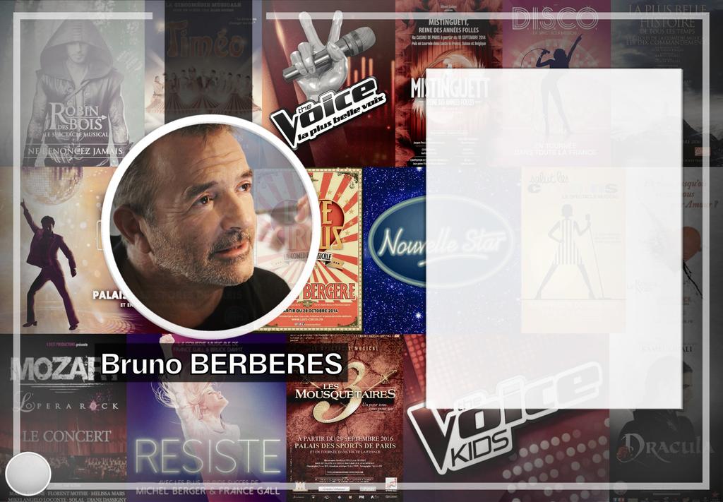Bruno BERBERES Notre parrain Bruno BERBERES est le directeur de casting de «Saturday Night Fever», «Les 3 Mousquetaires», «Résiste», «Les 10 Commandements», «Le Roi Soleil», «The Voice et The Voice