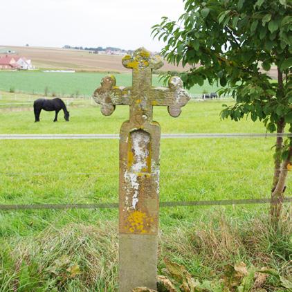 Le chemin au bord duquel se trouve la croix est le Bettelpfad, il relie Saessolsheim à