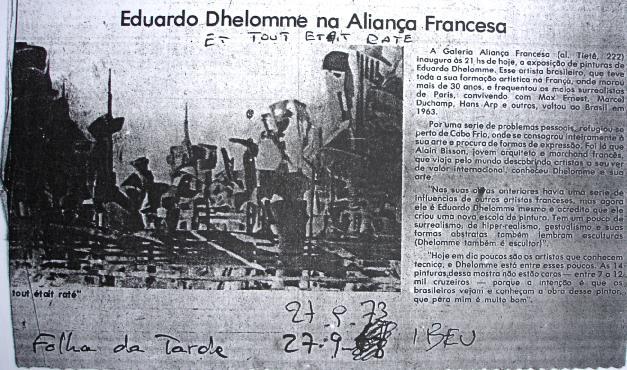 Folha da tarde Eduardo Dhelomme na Aliança Francesa 27 Septembre 1973 Eduardo Dhelomme expose à l alliance française.