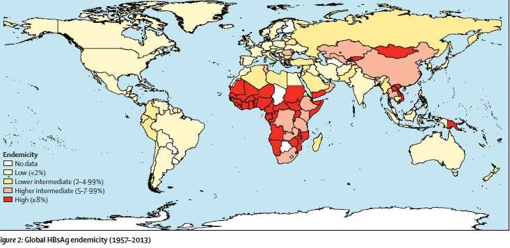 Prévalence Afrique subsaharienne : zone de forte prévalence de portage chronique du