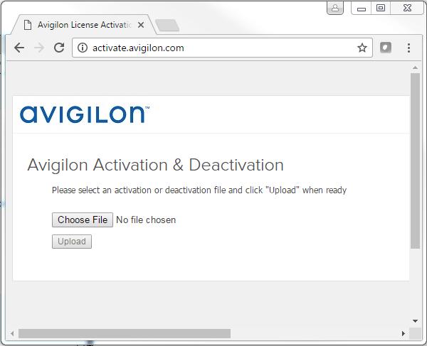 Figure 5 : La Avigilon page Web d'activation des licences g. Accédez à l'emplacement de votre fichier d'activation puis cliquez sur Télécharger.