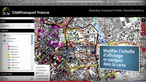 EXEMPLES D APPLICATIONS OSMTRANSPORT (SOCIÉTÉ 3LIZ) Application de visualisation de données sur les transports en commun saisies dans OpenStreetMap sur des fonds cartographiques IGN.