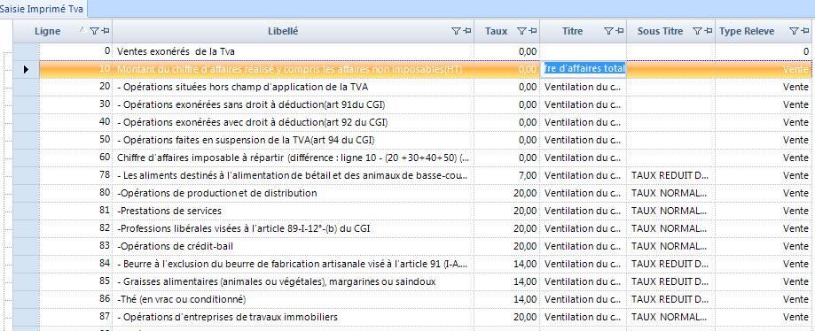 1-5 Imprimé TVA Ce sous menu permet de consulter toutes les lignes TVA : 1-7 Type de Compte Dans ce menu vous pouvez saisir, consulter, modifier et supprimer des entrées (type compte+plage de