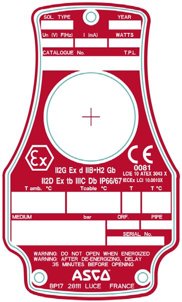 (Exemple 0081 = LCIE ) Marquage "Epsilon" x pour un matériel en atmosphères explosibles.