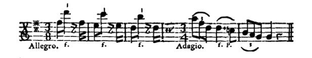 Douzième partie Car ici l'expression et la force du son tombent sur le dernier temps de la mesure, et le premier temps de la mesure suivante est tenu très piano et sans appui.