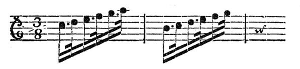 Première partie, troisième section 9 Dans les pièces lentes, on fait entendre le point, au début, par une pression de l'archet, pour rester plus sûrement en mesure.