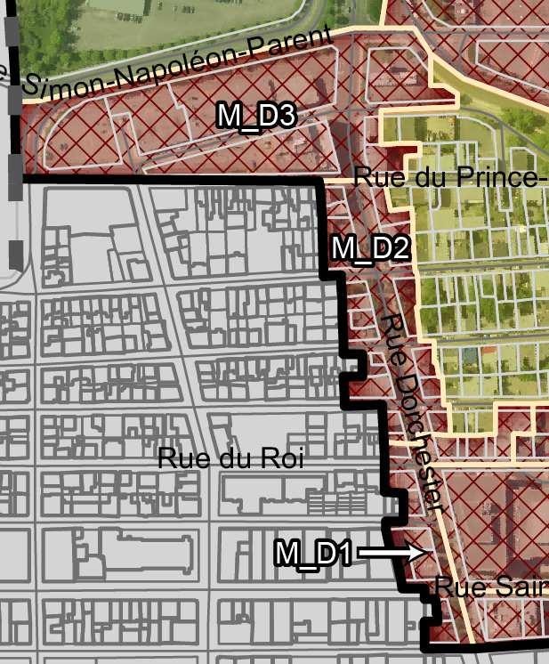 Plan des affectations détaillées du PPU M_D3 M_D2 M_D1 Usages autorisés Habitation Commerces, bureaux, restaurants, bars