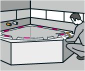5ème étape de travailretirez la baignoire du support de baignoire et déposez-la à l'envers sur le support de baignoire.
